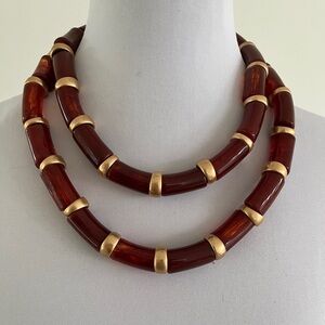 ZARA Set of 2 Necklaces Chunky Burgundy Amber Tone Gold Tone Accents Statement